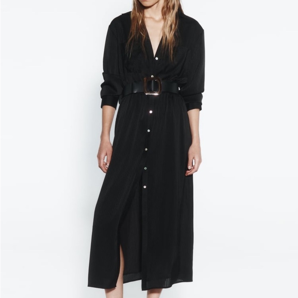 Zara Belted Textured Midi Dress